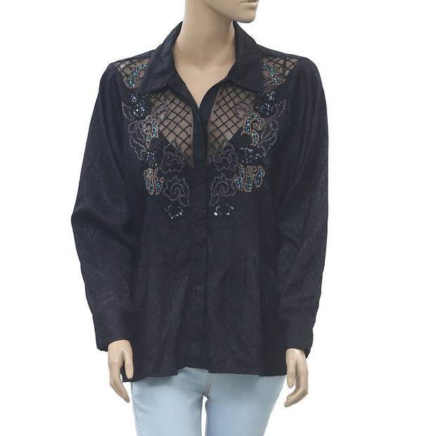 Uterque Sequin Beaded Embellished Shirt Top