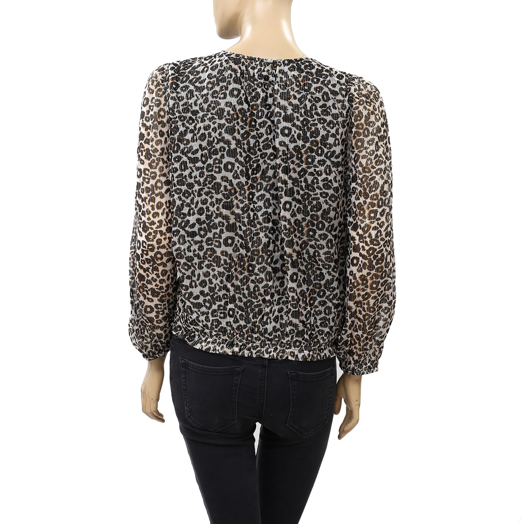 Velvet by Graham & Spencer Anthropologie Leopard Wrap Blouse Top XS