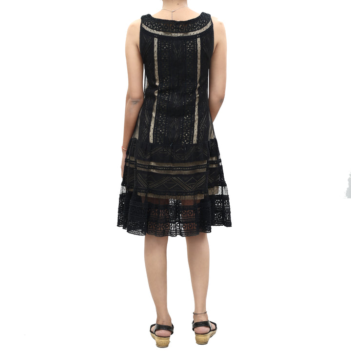 Alice + Olivia Wendie Boat Neck Drop Waist Mixed Lace Mini Dress