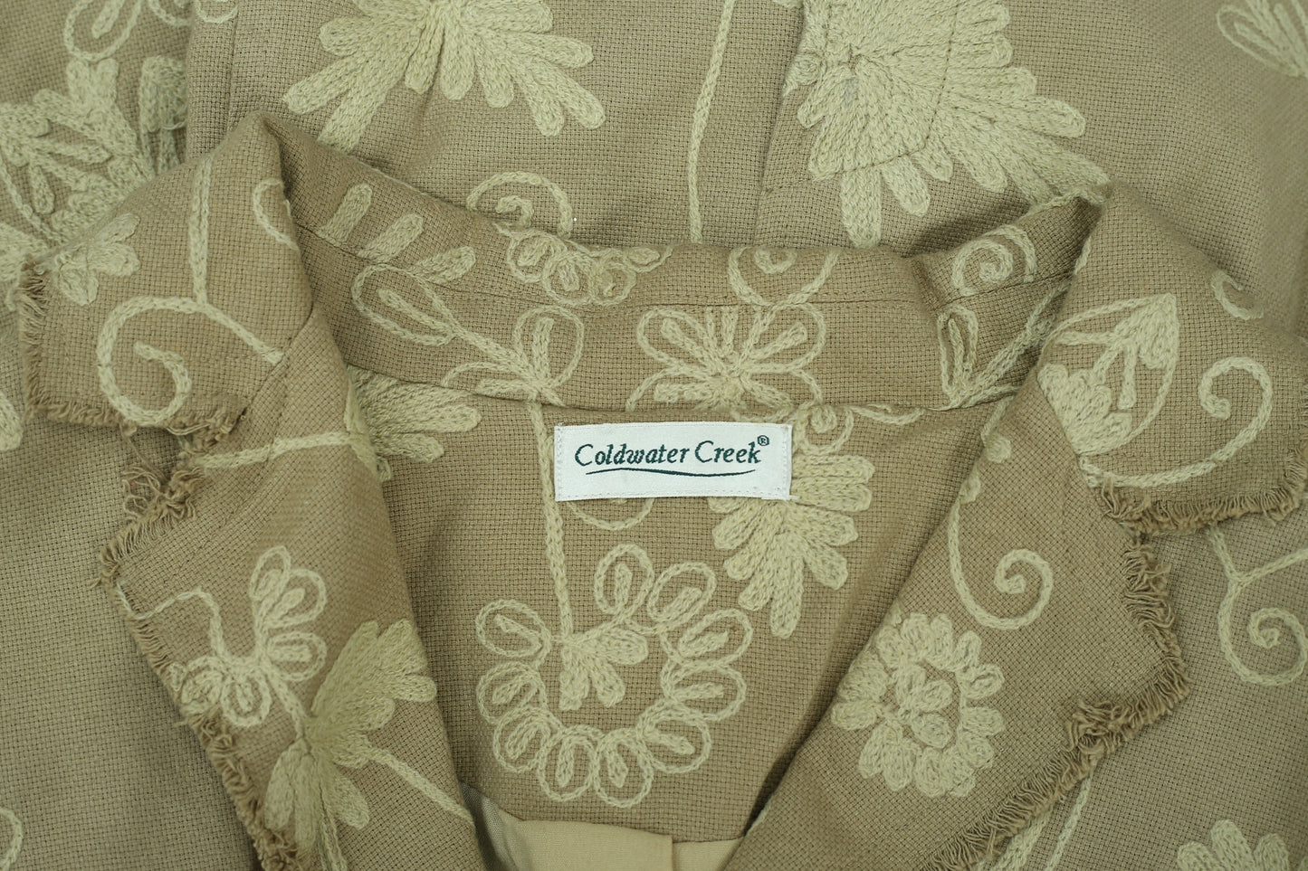 Coldwater Creek 花卉刺绣棕褐色夹克上衣 M