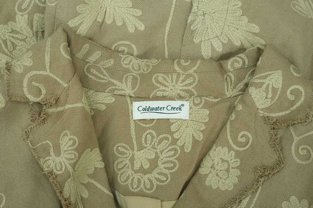 Coldwater Creek Floral Embroidered Tan Jacket Top M