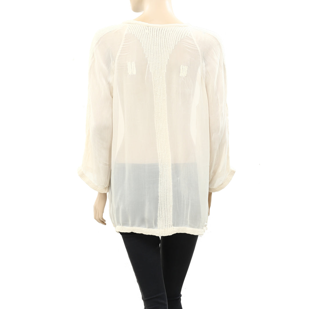 IRO Oprah Embroidered Beige Tunic Top