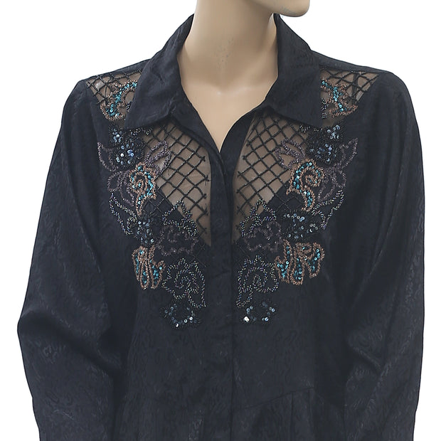 Uterque Sequin Beaded Embellished Shirt Top