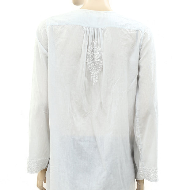 Nili Lotan Embroidered Long Sleeve Tunic Top