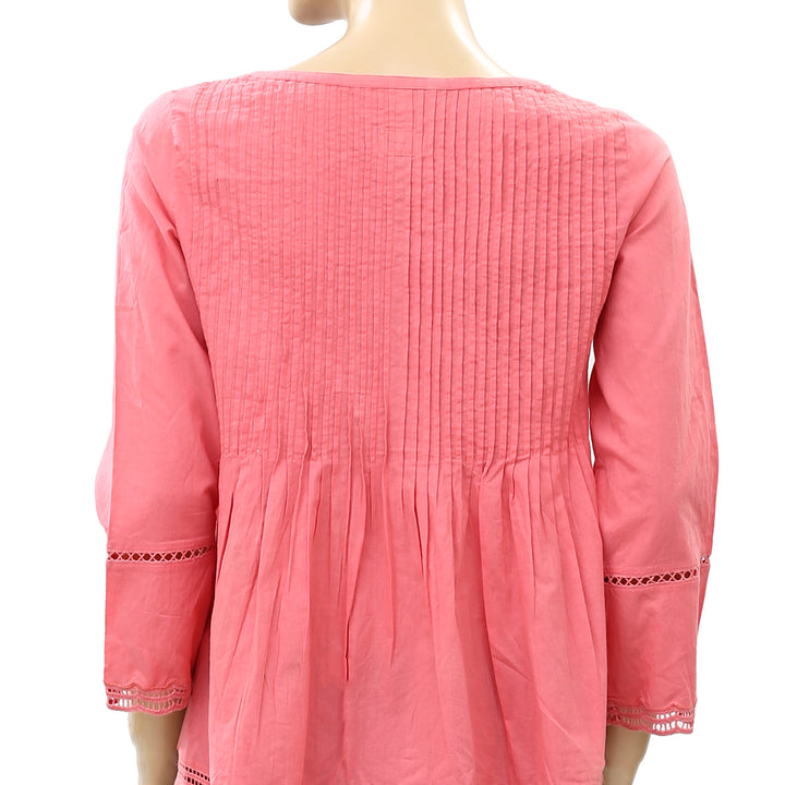 Odd Molly Anthropologie Ladder Lace Pink Blouse Top