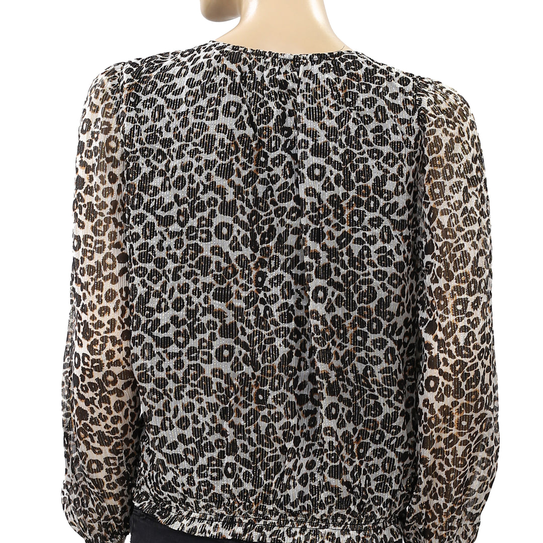 Velvet by Graham & Spencer Anthropologie Leopard Wrap Blouse Top XS