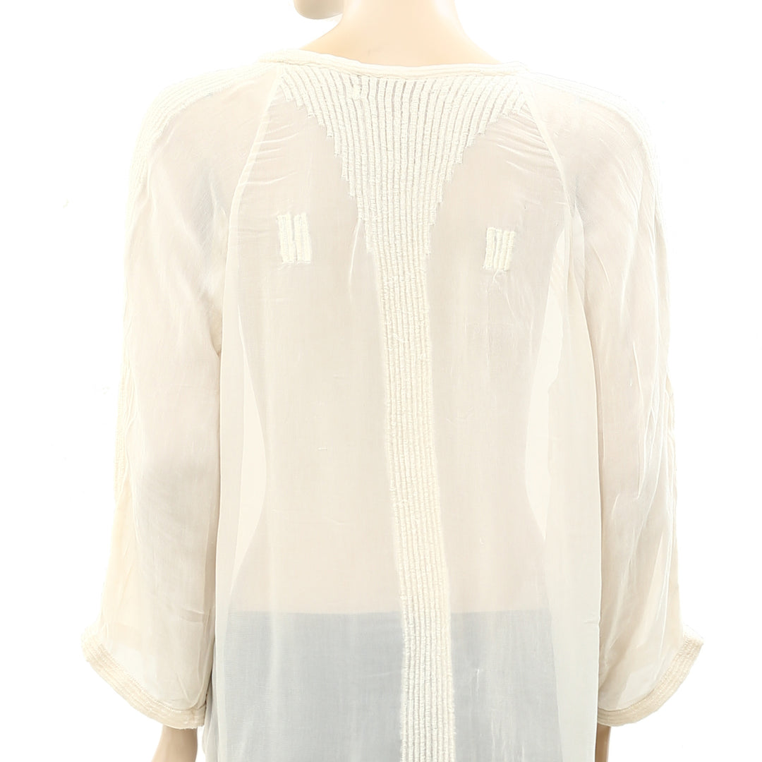 IRO Oprah Embroidered Beige Tunic Top