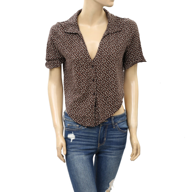 Urban Outfitters Miranda Knotted Button-Down Shirt Cropped top M