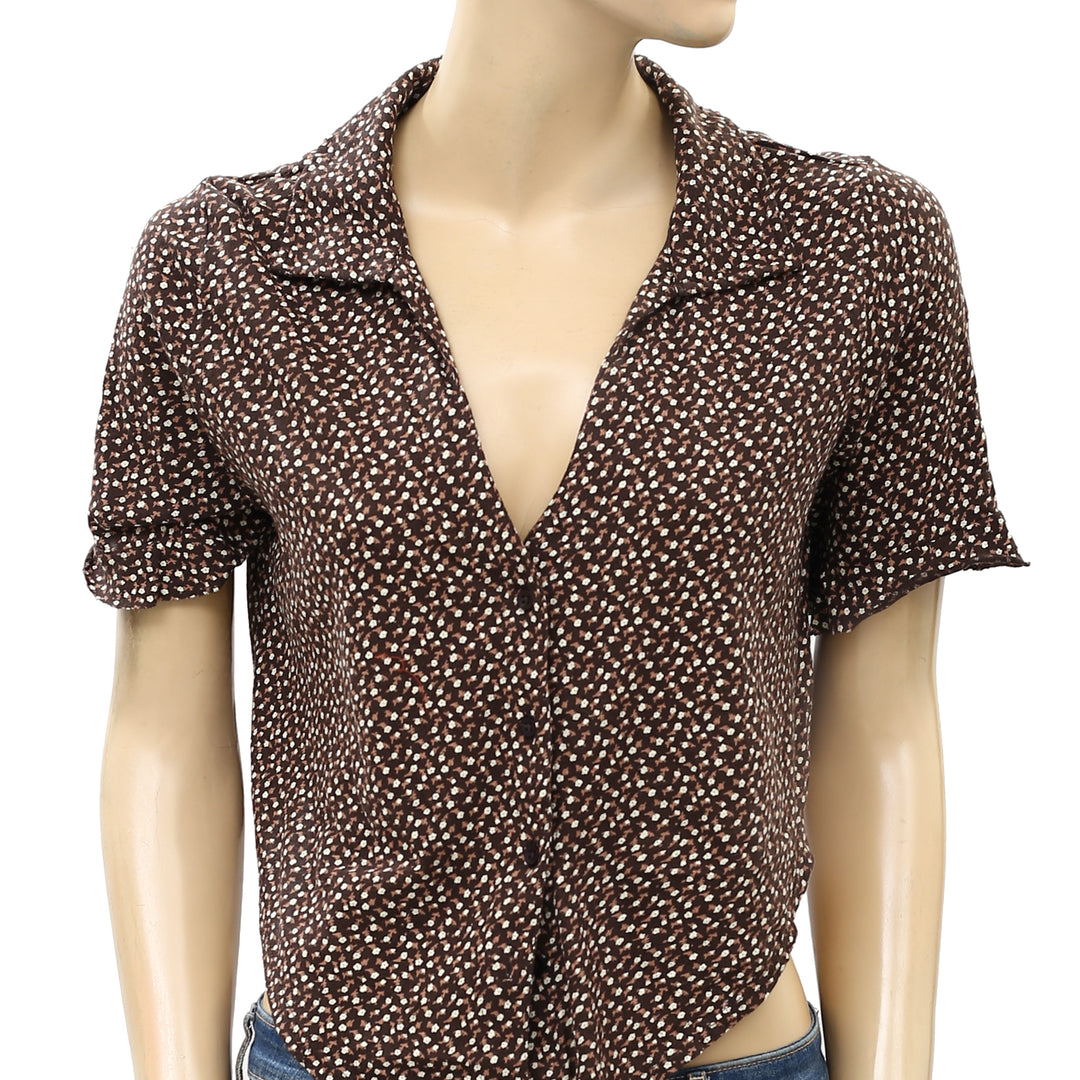 Urban Outfitters Miranda Knotted Button-Down Shirt Cropped top M