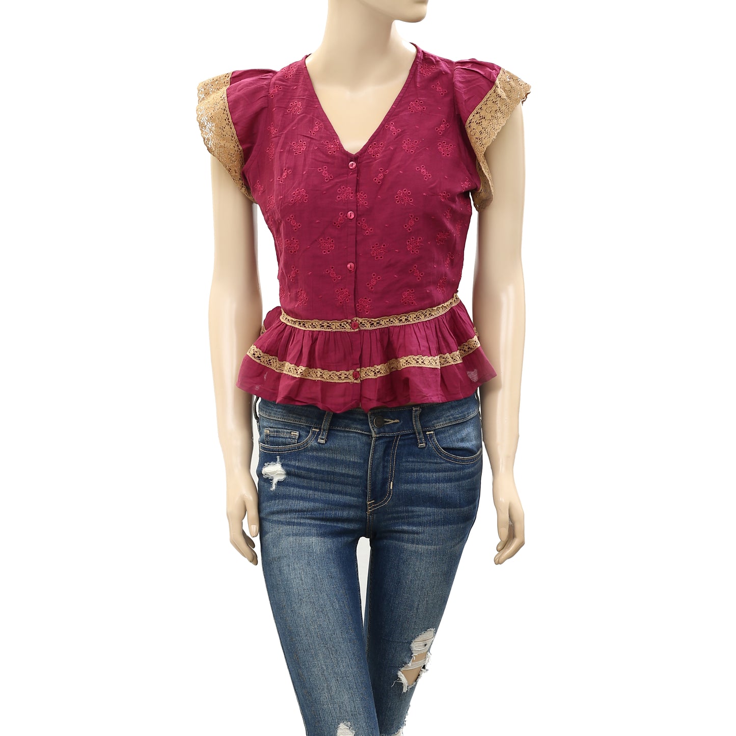 Mes Demoiselles Eyelet Embroidered Blouse Top