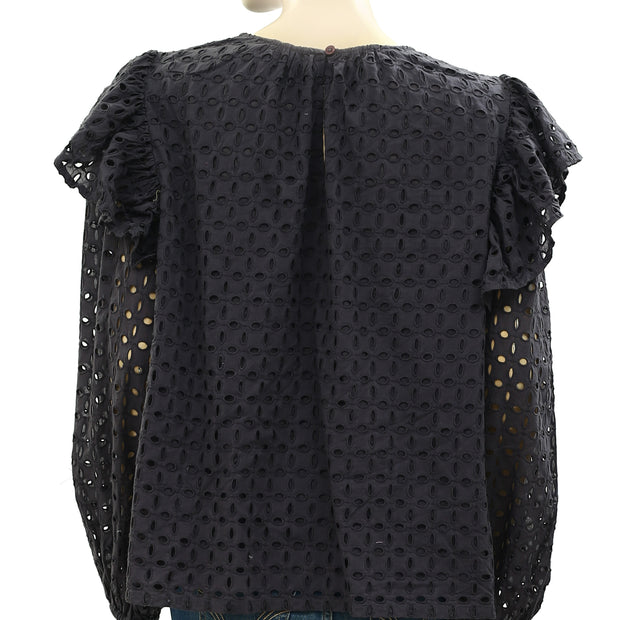 Happyxnature Kate Hudson Eyelet Embroidered Blouse Top