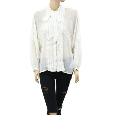 Uterque Lace Buttondown White Shirt Blouse Top
