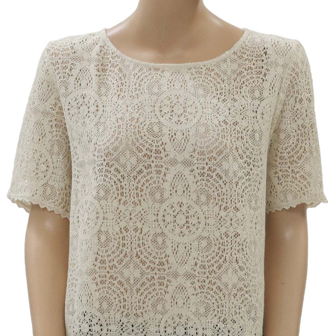 Des Petits Hauts Jacob Shimmer Lace Blouse Cropped Top