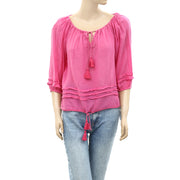 Denim & Supply Ralph Lauren Pink Ruffle Peasant Top