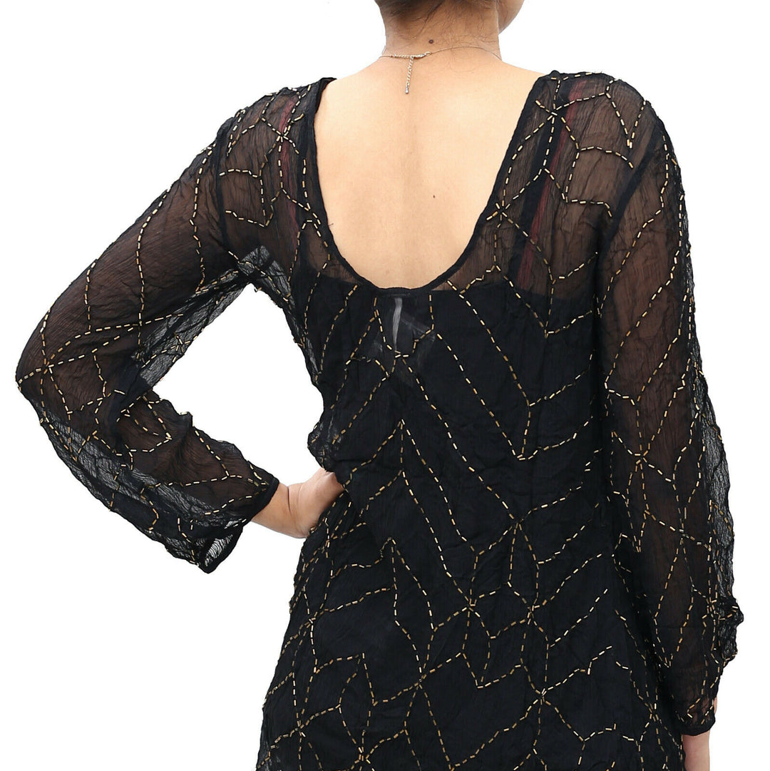 Free People Bead Embellished Black Tunic Top