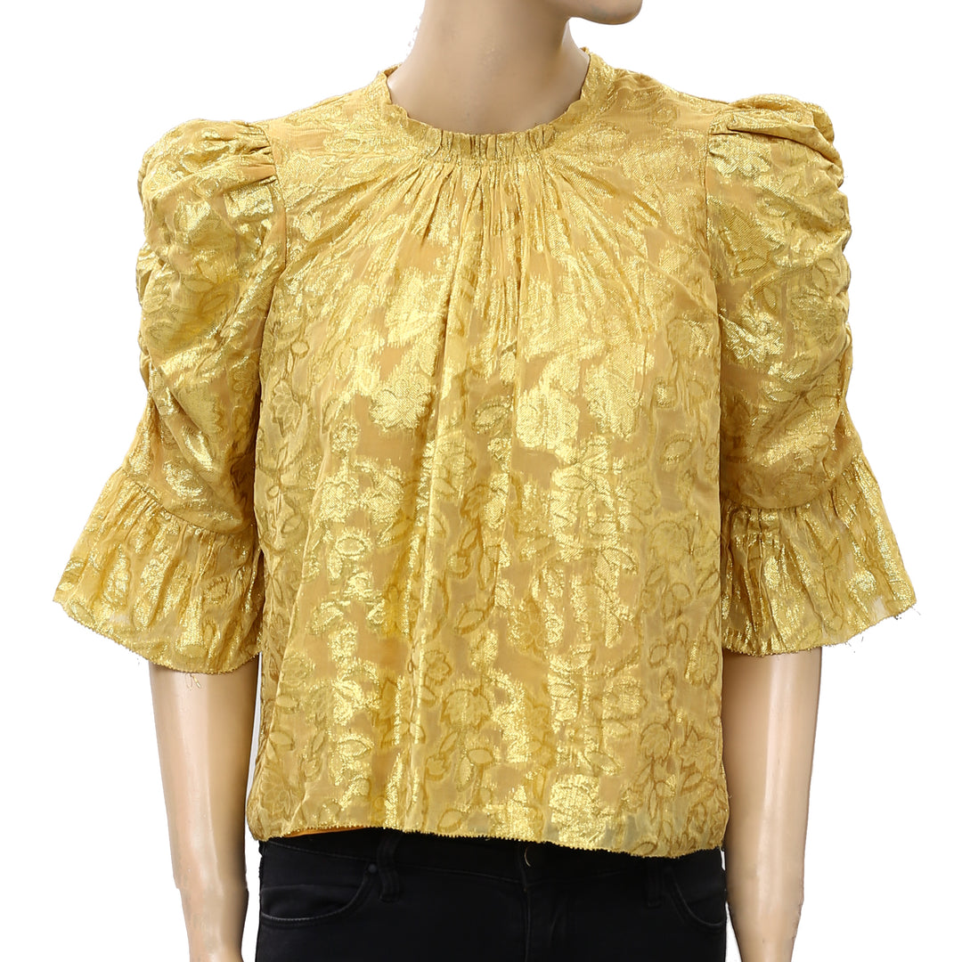 SAYLOR Pippy Puff Sleeves Ruffle Metallic Blouse Top