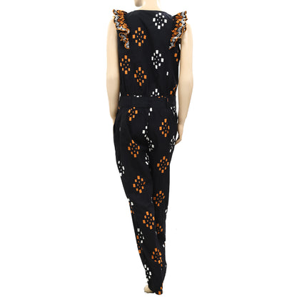 Sezane Embroidered Printed Jumpsuit Dress