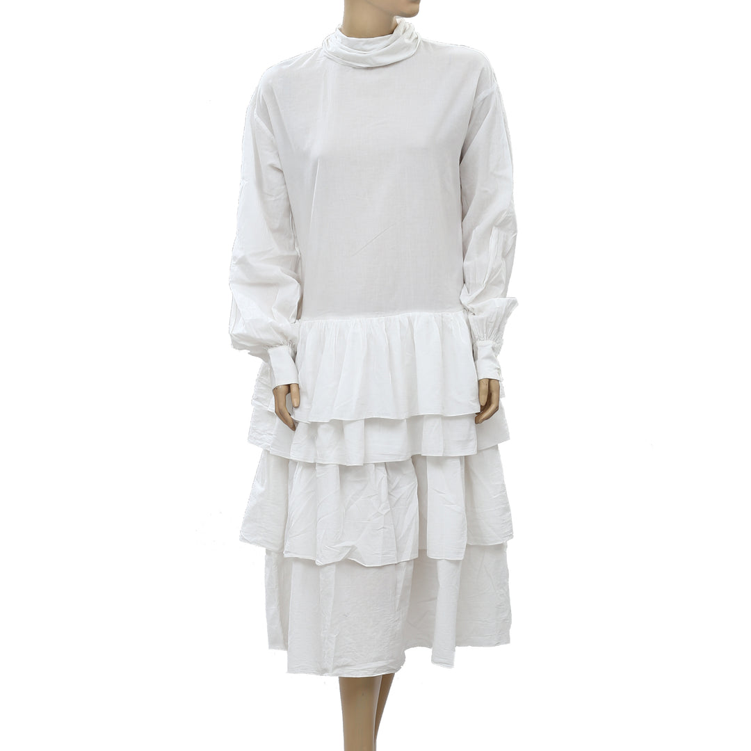 ulla johnson white midi dress Ulla Johnson- Sylvaine Flutter Sleeve Midi Dress- Cowrie