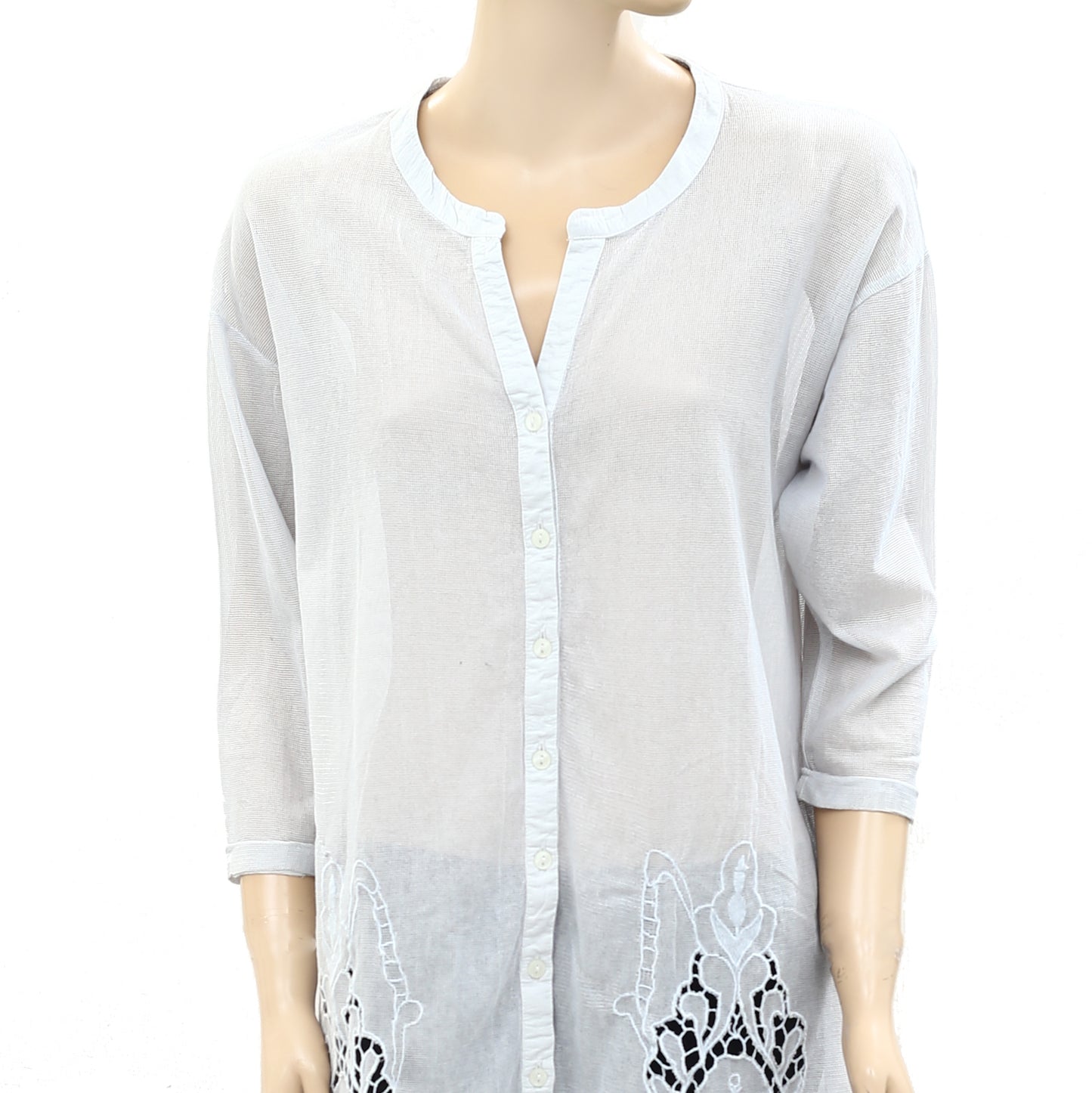 Meadow Rue Anthropologie Mesh Embroidered Ciel Tunic Top S