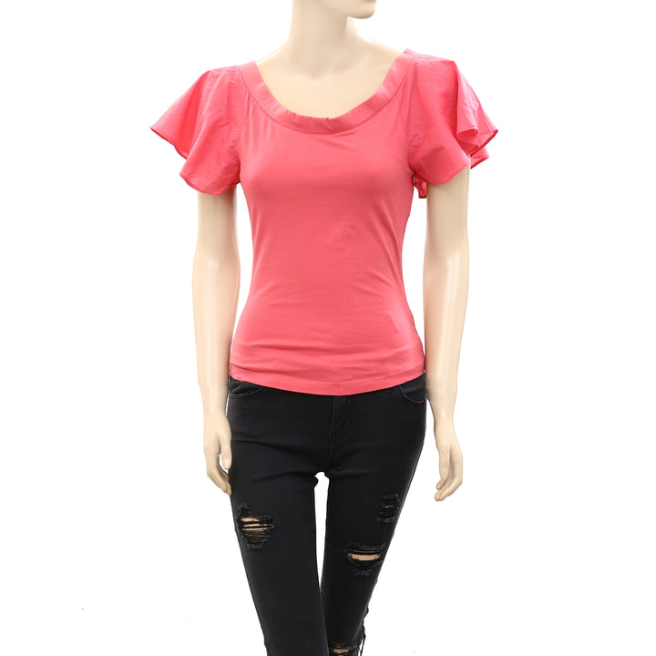 Maeve Anthropologie Off-The-Shoulder Flutter Blouse Top