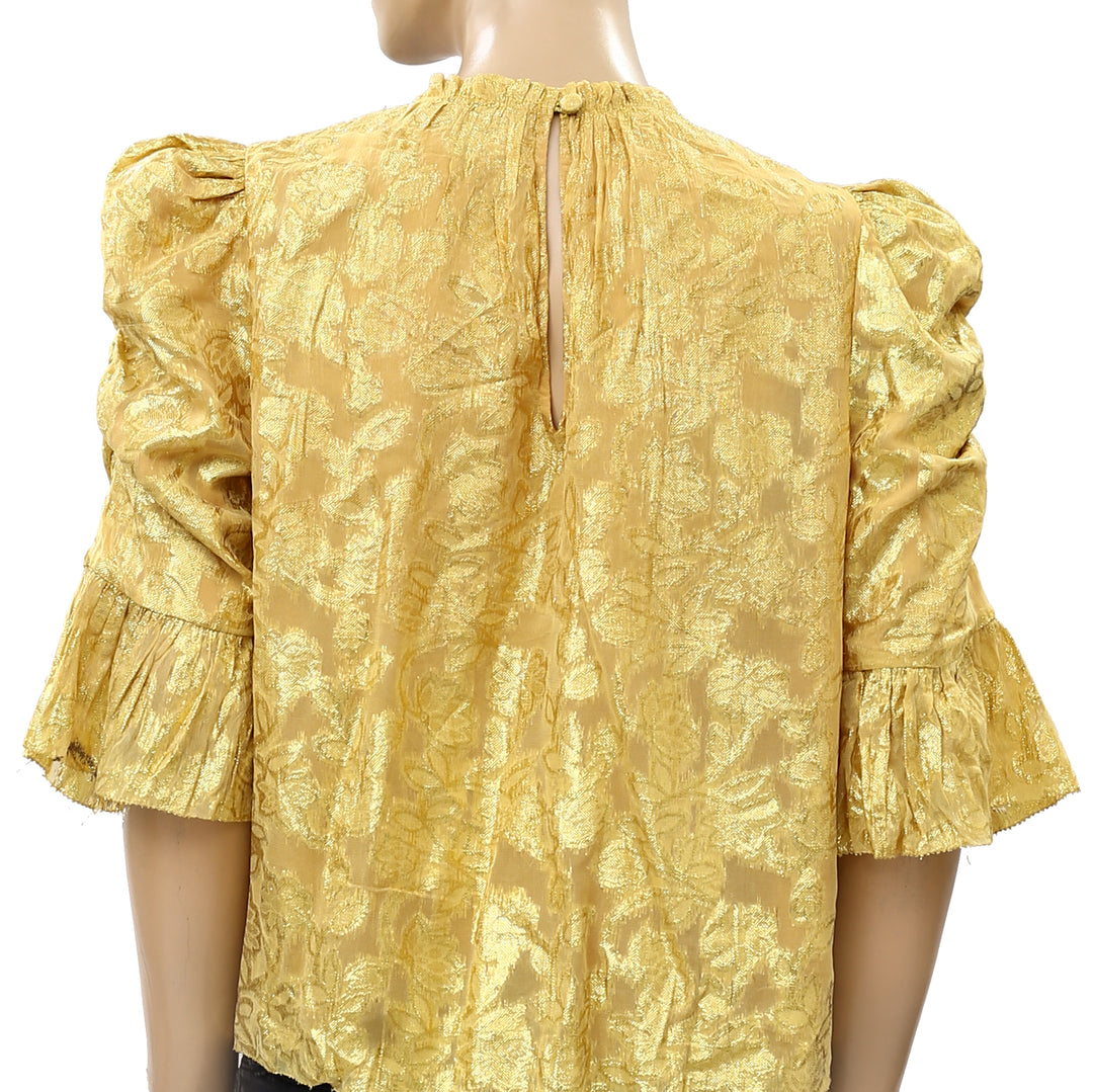 SAYLOR Pippy Puff Sleeves Ruffle Metallic Blouse Top