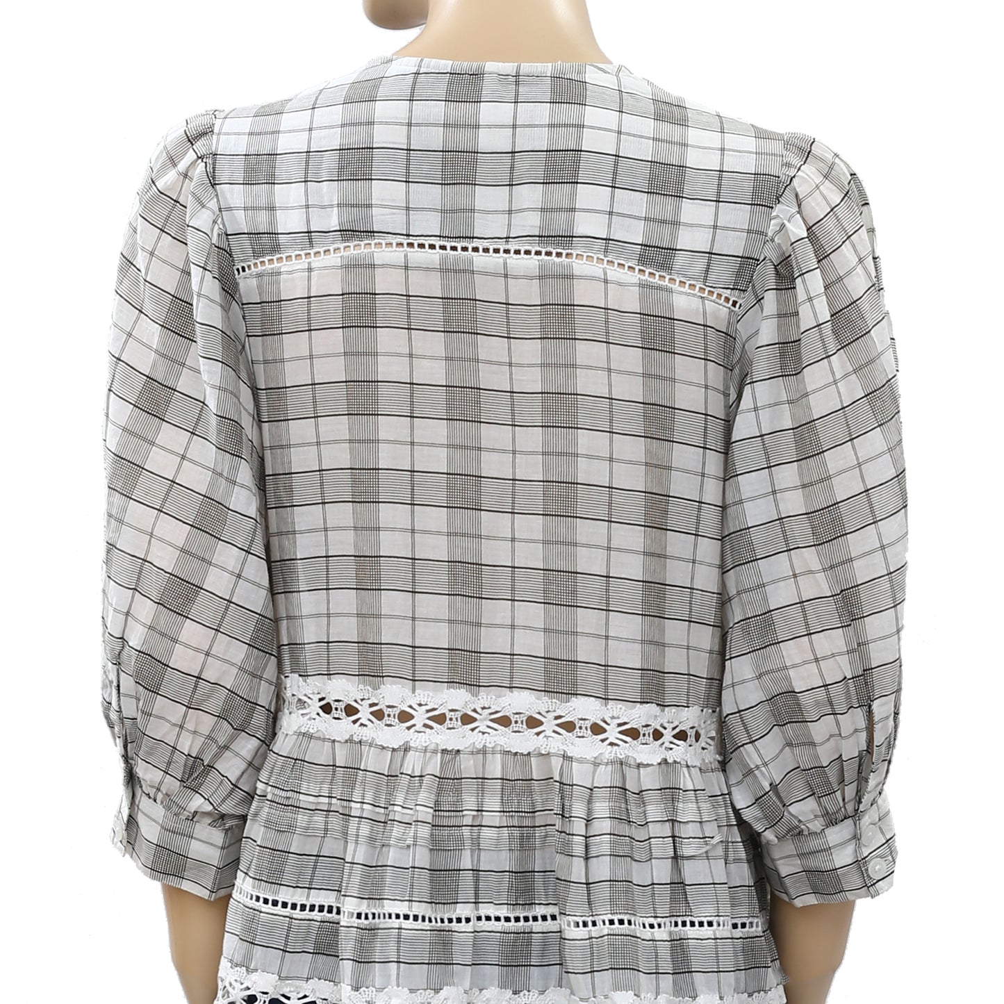 Free People Time Out Plaid Lace Tunic Top XS