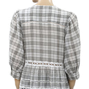 Free People Time Out Plaid Lace Tunic Top