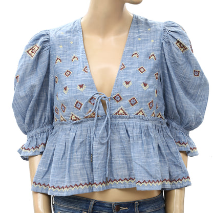 Free People Tallulah Embroidered Blouse Top
