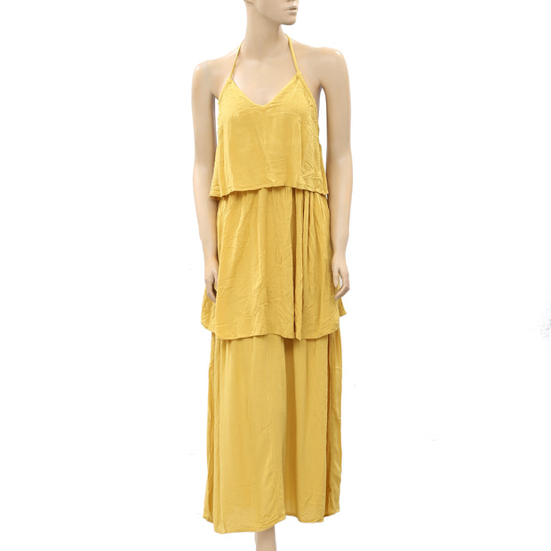 Asos Halter Tiered Yellow Maxi Dress