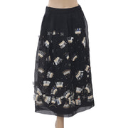 Uterque Organza Embellished Black Midi Skirt