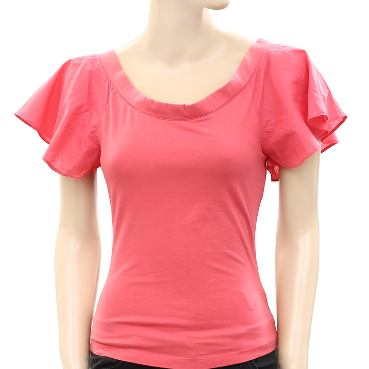 Maeve Anthropologie Off-The-Shoulder Flutter Blouse Top