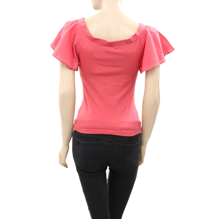 Maeve Anthropologie Off-The-Shoulder Flutter Blouse Top