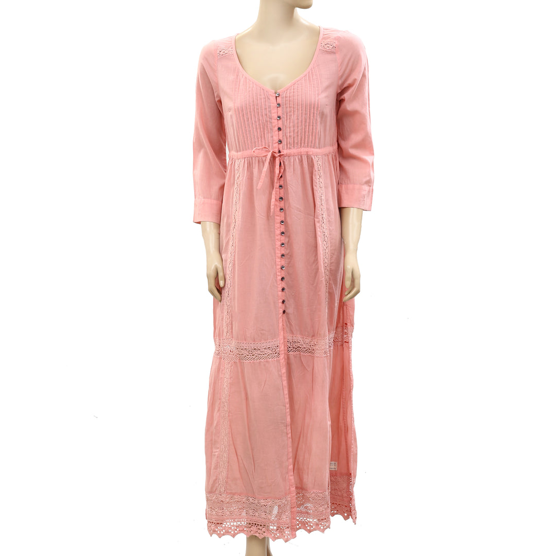 Odd Molly Anthropologie Pink Lace Buttondown Maxi Dress