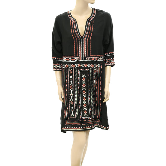 Odd Molly Anthropologie Embroidered Black Cotton Kimono Mini Dress
