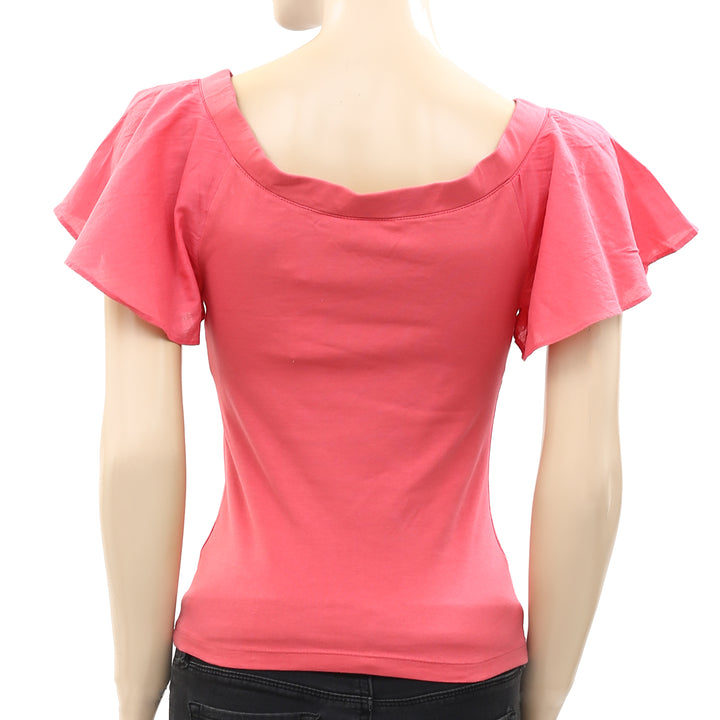 Maeve Anthropologie Off-The-Shoulder Flutter Blouse Top