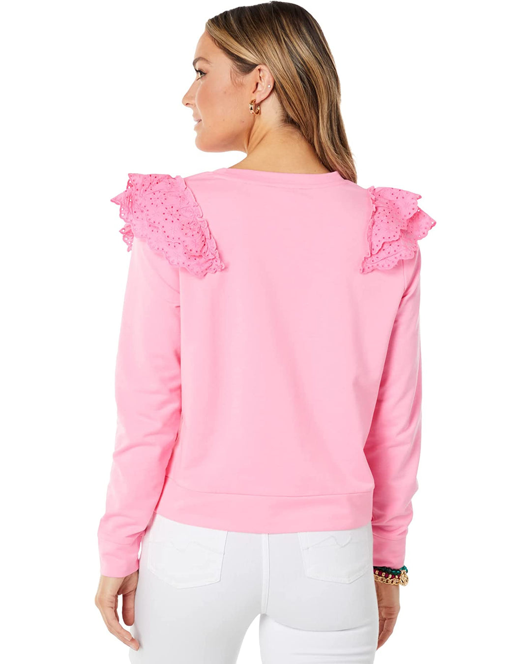 Lilly Pulitzer Deva 荷叶边孔眼刺绣运动衫套头衫
