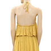 Asos Halter Tiered Yellow Maxi Dress XS-0