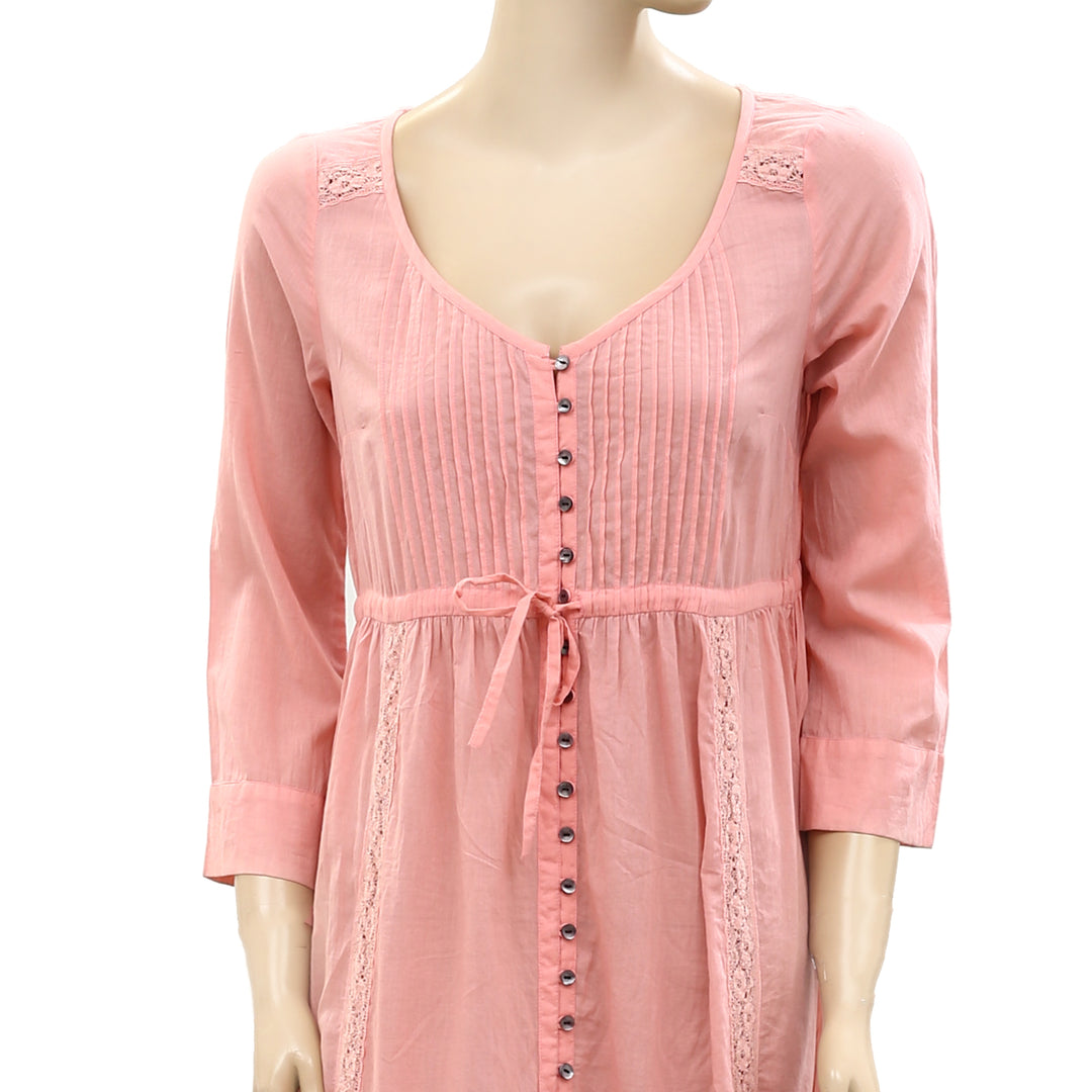 Odd Molly Anthropologie Pink Lace Buttondown Maxi Dress