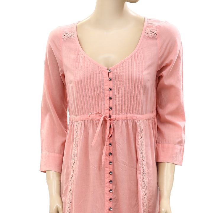 Odd Molly Anthropologie Pink Lace Buttondown Maxi Dress