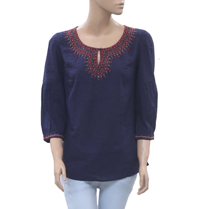 Lucky Brand Metallic Embroidered Blouse Top S