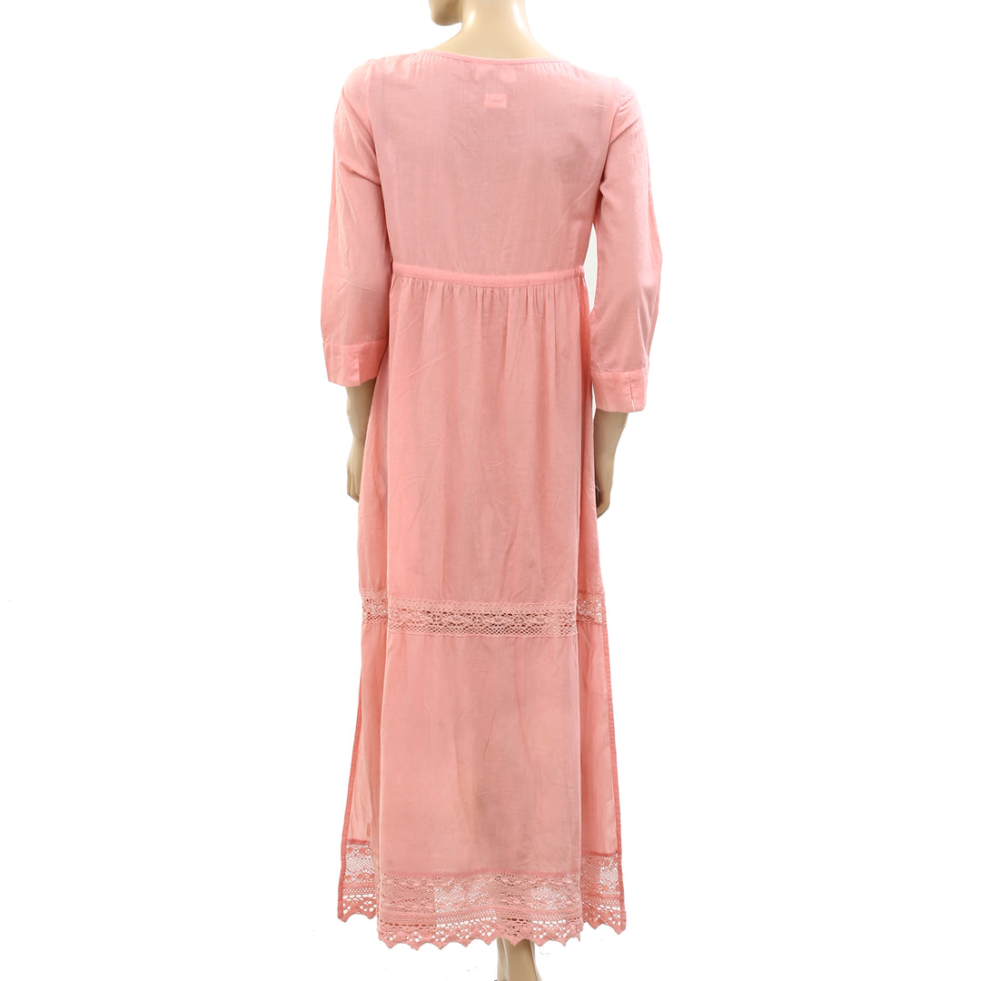 Odd Molly Anthropologie Pink Lace Buttondown Maxi Dress