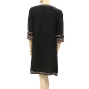 Odd Molly Anthropologie Embroidered Black Cotton Kimono Mini Dress