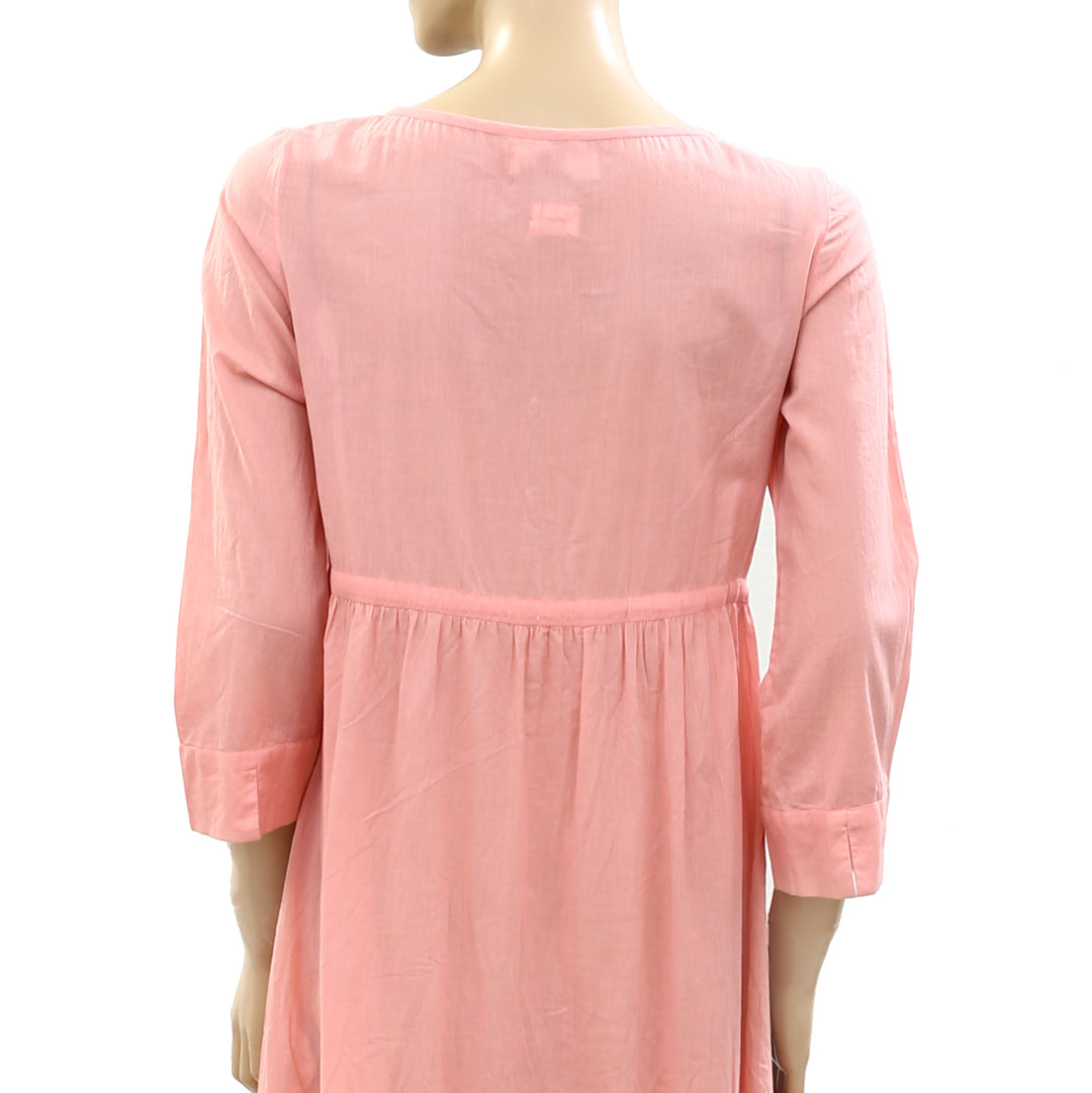Odd Molly Anthropologie Pink Lace Buttondown Maxi Dress