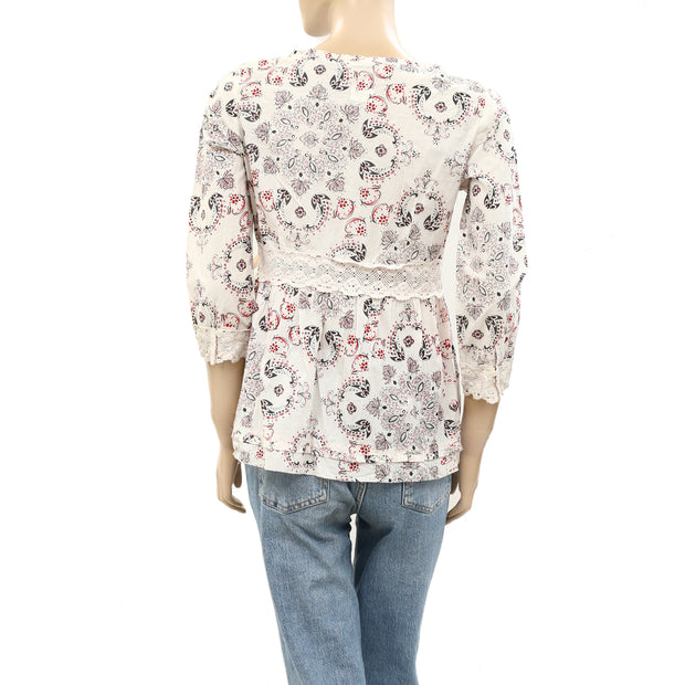 Odd Molly Anthropologie Printed Cotton Lace Blouse Top