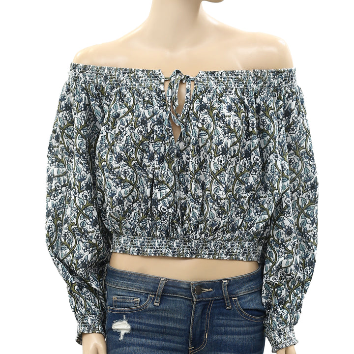 Free People Printed Anything Goes Off the Shoulder Crop Top