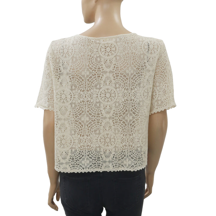 Des Petits Hauts Jacob Shimmer Lace Blouse Cropped Top