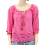 Denim & Supply Ralph Lauren Pink Ruffle Peasant Top