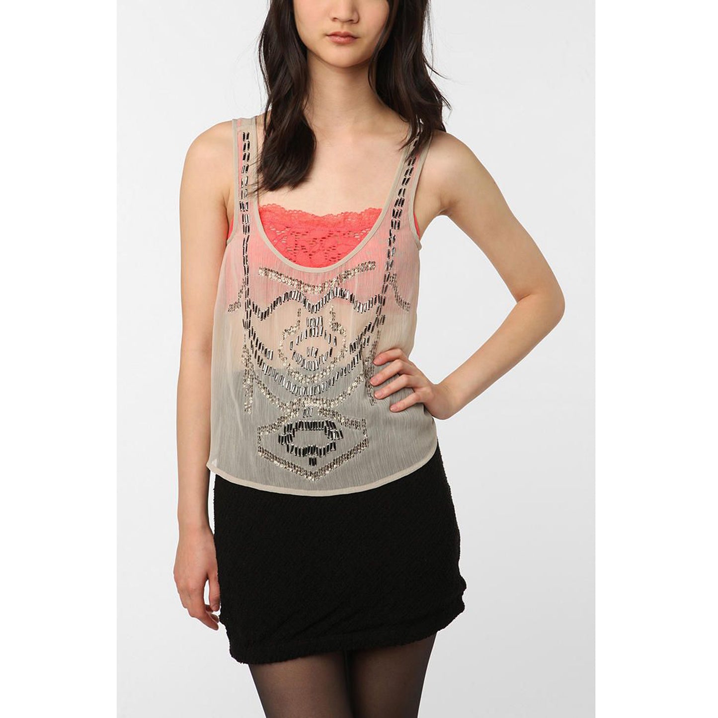 Pins And Needles Urban Outfitters Embellished Chiffon Tank Top