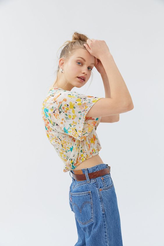 Urban Outfitters UO Kendra Surplice Cropped Blouse Top