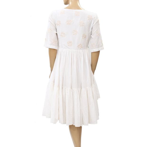 MERLETTE Aronia Floral-Appliqué Wrap Midi Dress
